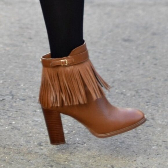 Womens Ivanka Trump Preta Fringe Ankle Boots - Light Brown Size 8 - Picture 1 of 9